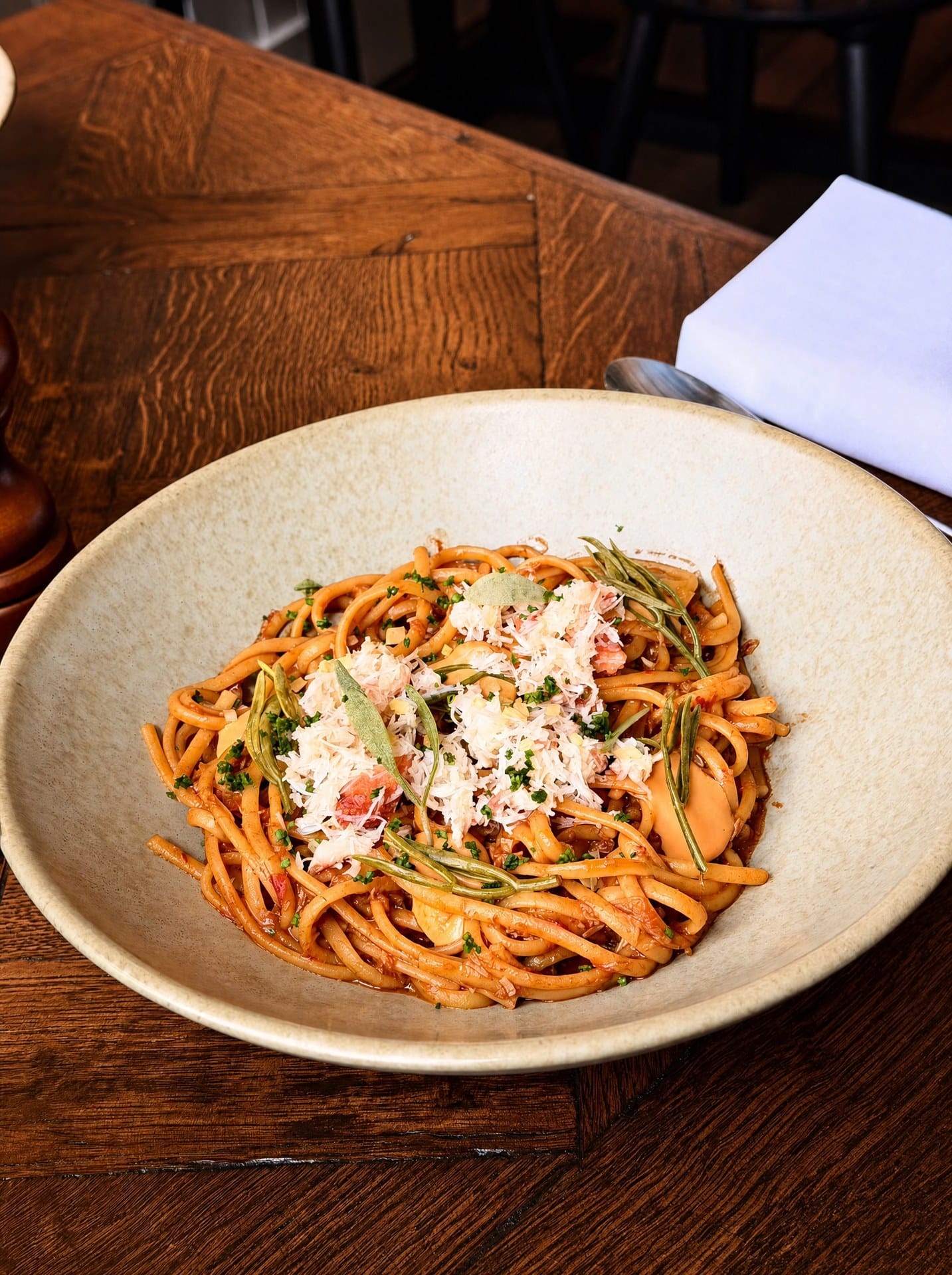 Lymington crab linguine at Latimers, Romsey